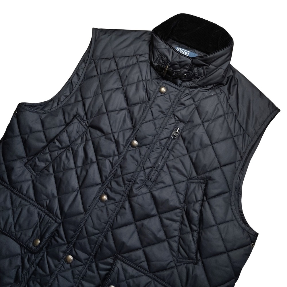 Polo Ralph Lauren Quilted Vest Mens XL Black Diamond Quilt Corduroy Hunt Club